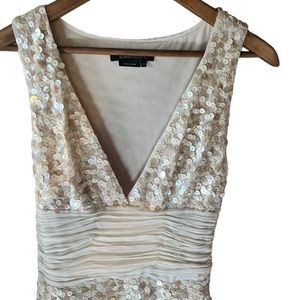 BCBG Maxazaria Sequin Mini Dress with Silk, Banded Waist +Extra Long Silk Belt